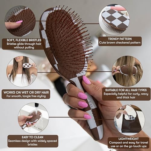 FRAMAR Hair Brush Detangler – Wet Hair Brushes For Women, Womens Hair Brush, Hair Accessories, Hairbrush For Women, Cepillos Para Cabello, Reduces Breakage – Detangle Brush - Chocolate - color: Chocolate Checkered