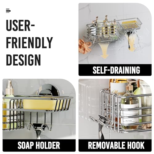 LEVERLOC Shower Caddy Suction Cup Shower Shelves Shower Holder，Silver | No Drill, Heavy Duty, Small, Wall Mount, Soap Holder, Shampoo Holder - color: 1 X Silver