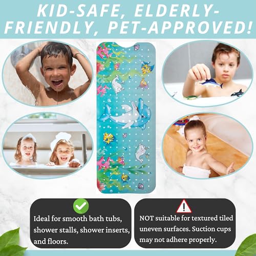 ENKOSI Bath Mat Long 40x16 – Non-Slip Bathtub Mat with Secure Suction Cups & Drain Holes with Fun Dolphin Design - Bathroom Shower Mat for Tub for Kids and Toddlers (Bath Dolphin) - color: Dolphin Print