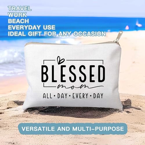 Blessed Makeup Bag for Mom, Inspirational Bible Verse Cosmetic Pouch, Mom Life Travel Toiletry Bag, Mother’s Day Birthday Gift Idea for Women, Mama Vibes Makeup Case - color: Blessed Mom