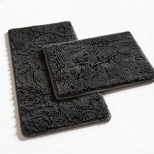 Bathroom Rugs Sets 2 Piece Thicken Chenille Bath Mats Set, Extra Soft and Absorbent Shaggy Rugs, Easy Wash and Dry, Perfect Plush Carpet Mats for Tub, Shower, Bathroom Mats, Washable Carpets Set - color: Grey, size: 32"L x 20"W + 24"L x 16"W