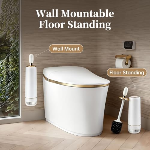 Toilet Brush and Holder Set,Luxury Toilet Brush & Sleek Stand, High-End Modern Silicone Toilet Brush Set, Non-Scratch Hygienic, Odor-Free Design - Easy to Clean (Matte Grey + Silver, B),Father's Day - color: Matte Grey + Silver