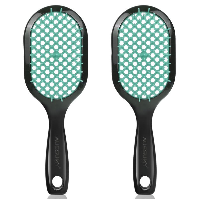 Vented Detangling Hair Brush - 2 Pack Detangler Hairbrush for Effortless Tangle Removal - Ultra-Soft Bristles -For Natural Curly Straight Wet Dry Damaged Hair for Women Men Kids - color: Green+Green