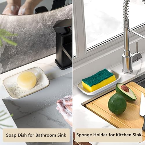 Gomakren Ceramic Soap Dish Bar Soap Holder for Bathroom Kitchen Sink Beige | Keeps soap dry & long-lasting, raised scalloped design, non-slip base, easy to clean, versatile tray counter storage & decor - color: Beige, size: Scalloped