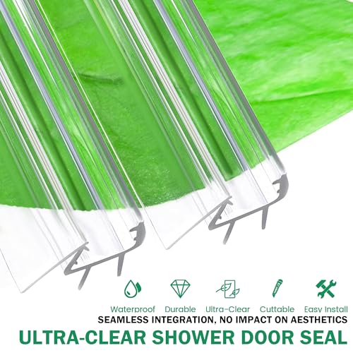 Shower Door Bottom Seal with Sweep 2Pack, 39"(990mm) Length PVC Clear Strips for 1/4"(6mm) Thick Frameless Glass Door, to Stop Water Leaking - size: 39 inch long,for 6mm glass