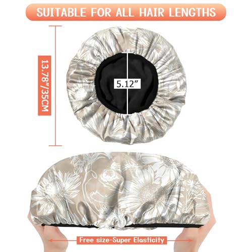 Luxury Shower Cap Terry Lined Reusable Triple Layer Waterproof Hair Elastic Caps Shower Bath Hat for Women Girls Cute Aesthetic-Golden Sunflower - color: AL2-Golden Sunflower