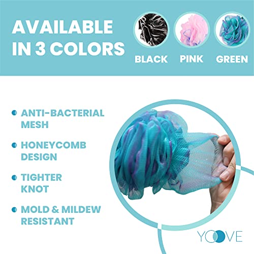 Yoove Bath Pouf with Handle - Body Scrubber Green Loofah for Women - Charcoal Infused Shower Loofah Sponge with Handle - Back Scrubber - Back Shower Sponge - style: Green