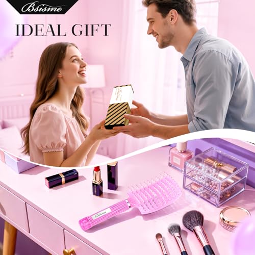 Bsisme Hair Brush with Hair Clips, Vented Brush for Faster Blow Drying | Detangler & Frizz-Free on Women Girls Curly Wet Thick Fine Hair, Ideal Valentine's Day, Mothers Day, Birthday Gift for Her - color: Pinkish Purple
