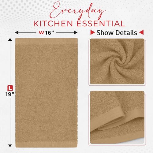RIVERSIDE Bar Mop Towels Pack of 12, 16x19 Inches, 100% Ring Spun Cotton Terry Cloth Kitchen Towel, Highly Absorbent & Reusable Multipurpose Cleaning Rags for Bathroom, Hotel, Restaurant, Tan - color: Tan, size: Bar Mop (PK 12)