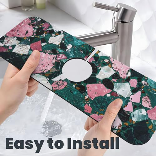 Faucet Draining Mat For Kitchen Sink, Terrazzo Dark Green Diatom Mud Absorbent Drain Pad For Bathroom Kitchen Sink Splash Guard Drying Mat - color: Terrazzo Dark Green