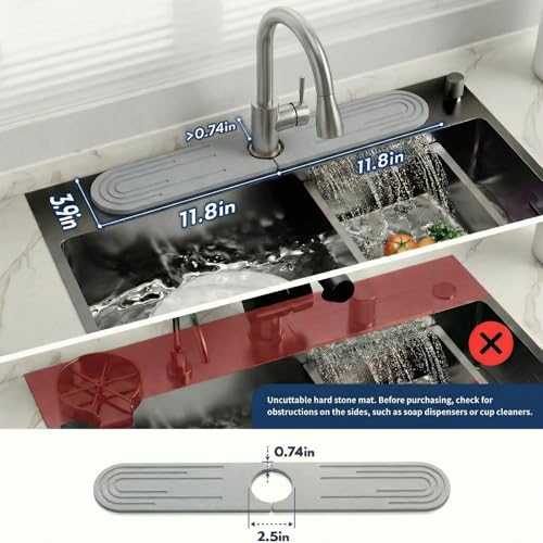 Stone Faucet Mat for Kitchen Sink, Diatomite Fast Drying Stone Tray, Quick Dry Water Absorb Faucet Mat, Sink Splash Guard for Kitchen Bathroom Counter(Light Gray, 23.6"X3.9")