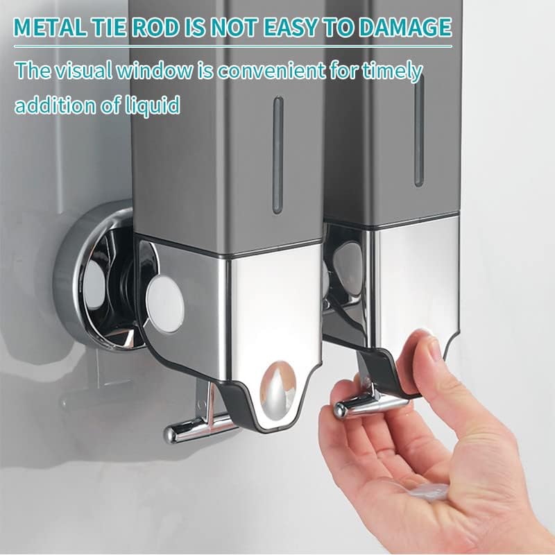 No-Drill 3 Pack 500ml Wall Mounted Soap Dispenser for Bathroom and Kitchen, Shampoo and Conditioner Dispenser Drill Free with Adhesive(Square-Grey) - color: Grey-2