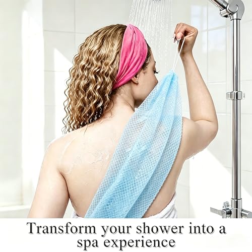 Exfoliating Bath Towel Set for Women Strong Cleaning Back Scrubber - color: Sky Blue