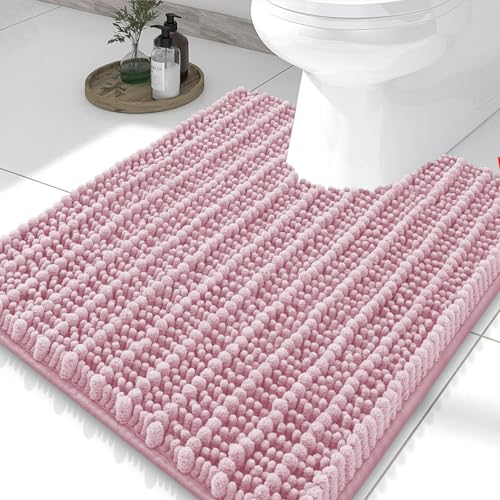 Smiry Bathroom Toilet Rugs U Shaped 24x20, Extra Soft Absorbent Non Slip Rubber Backing Chenille Contour Bath Rugs for Toilet, Machine Washable Contoured Bath Mats, Dusty Rose - color: Dusty Rose, size: 24'' X 20''