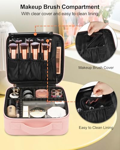 Relavel Travel Makeup Train Case Cosmetic Case Organizer Portable Artist Storage Bag with Adjustable Dividers for Cosmetics Makeup Brushes Toiletry Jewelry Digital Accessories (Pink) - color: Pink, size: Small