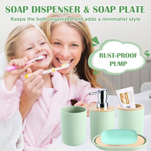 iMucci Bathroom Accessories Bathroom Sets with Shower Curtain, Bath Towel Set, Trash Can, Toilet Brush, Soap Dispenser, Bathroom Accessories Set Complete - size: Bath Set+Shower Curtain+Bath Towel Set, style: Green