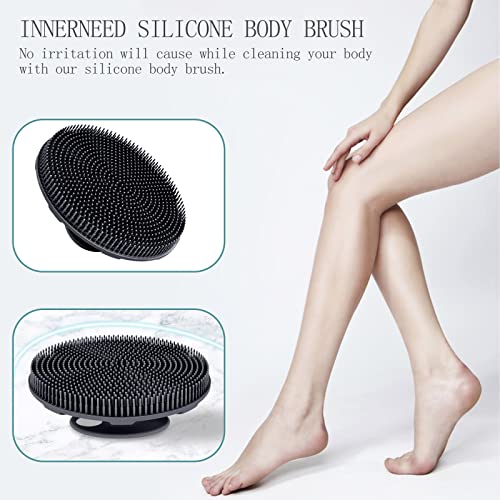 INNERNEED Food-Grade Soft Silicone Body Scrubber Shower Brush Handheld Cleansing Skin Brush, Gentle Exfoliating and Lather Well (Pack of 4) - color: (Set) Dark Green+pink+gray+black