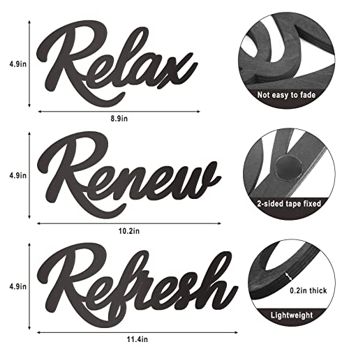 3 Pieces Bathroom Decor Black Wooden Bath Room Sign Bathroom Wall Art Farmhouse Relax Renew Refresh Sign (black) - color: Black