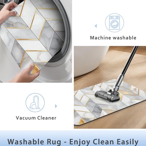 Bathroom Rug Gold Geometric Lines Bath Mat with Non-Slip Rubber Backing, Quick-Drying Absorbent Thin Floor Mat for Bathroom, Shower, Sink, or Kitchen - color: Gold Geometric Lines