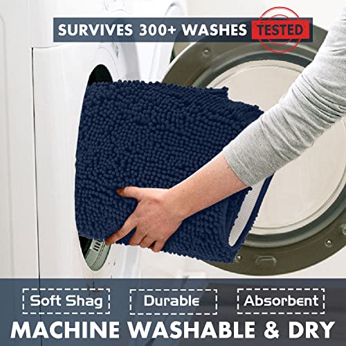 LuxUrux 2-Piece Bathroom Rug Set – Plush Chenille Runner & U-Shaped Toilet Mat, Soft, Absorbent & Non-Slip Design (20x20 U & 27x47 inches, Navy) - color: Navy, size: 2 Piece Set - X Large