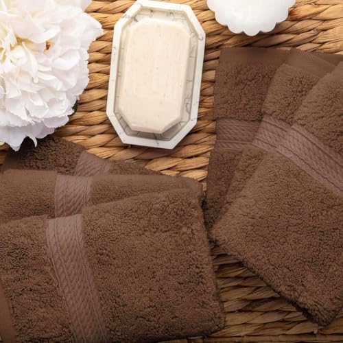 Superior Egyptian Cotton Plush & Absorbent, Face Towel Set of 6, Chocolate | Quick Dry, Soft Luxury Towel Set, Bath Essentials for Bathroom, Guest Bath, Spa, 2 Piece Face, Madeline Towels - color: Chocolate, size: Face Towel 6-Pack
