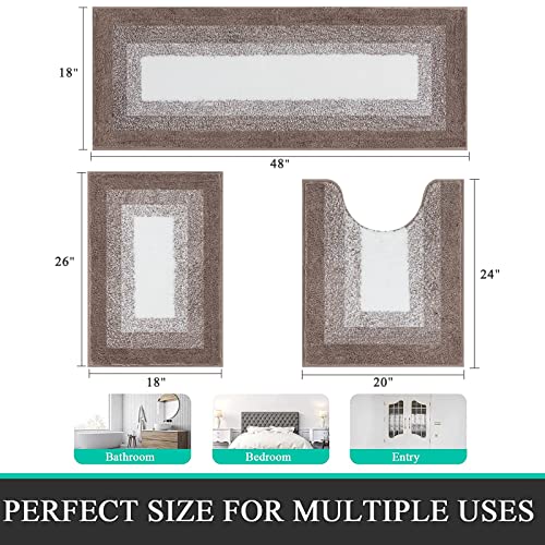 Bsmathom Bathroom Rugs Sets 3 Piece, Non-Slip Absorbent Bath Mats, Extra Soft Plush Shaggy Bath Rugs with U-Shaped Contour Toilet Mat Machine Washable, Coffee - color: Coffee, size: 18"x26"+18"x48"+U Shape 20"x24"