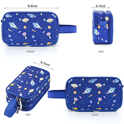 Kids Toiletry Bag for Boys, Travel Toiletry Bag for Little Young Boys Waterproof Hanging Wash Bag Toddler Traveling Toiletries, Space Blue - color: Space Blue