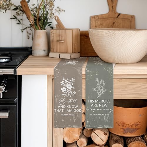 Boho Christian Floral Kitchen Towels, Bible Verse Vintage Floral Lamentations 3 23 Kitchen Towel Decorative Set,Christian Gifts for Women,Boho Flower Hand Dish Tea Towels for Bathroom Decor - color: Bible Floral Set -3
