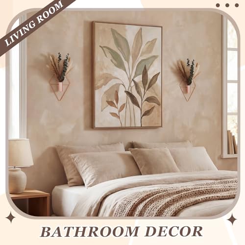 Jexine 4 Pcs Hanging Planters with Artificial Pampas Rose Gold Metal Hanging Vase Indoor Plants Holder Modern Geometric Boho Bathroom Wall Decor for Living Room Home Office - color: Rose Gold, size: Pampas