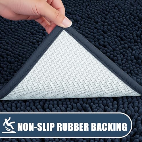 Bathroom Rugs Sets 3 Piece with Adjustable Toilet Seat Cover 19.5"x 18.5" Machine Washable Bath Rug Set with TPR Non Slip Rubber Backing Solid Bath Mat Set for Luxury Bathroom Decoration - color: Navy Blue