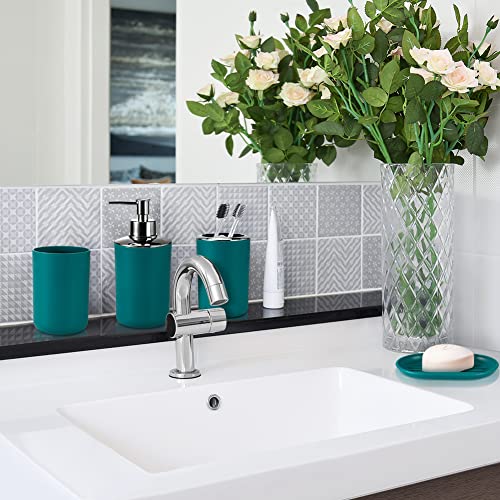 Otostar Bathroom Accessories Set 6 Piece Housewarming Gifts Set Plastic Bathroom Accessory Set Includes Toothbrush Holder Soap Dispenser Tumbler Soap Dish Toilet Brush Holder Trash Can (Dark Green) - style: B-Dark Green 3308