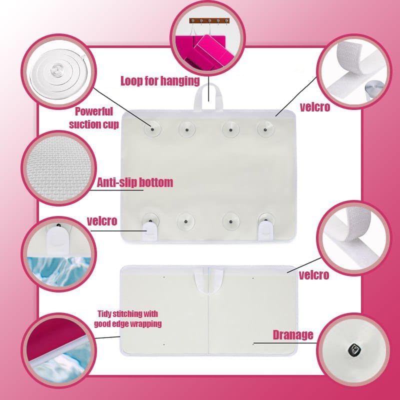 Bath Kneeler –8 Suction Cups & 1.5" Padding.Certified Non Toxic Bath Kneeling Pad for Bath Tub & 5 Bath Toy Organizer. Fast Dry Baby Bath Kneeler and Elbow Rest Pad Set by Supa Ant-Pink. - color: Pink With White Pockets