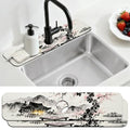 2 Pcs Kitchen Sink Splash Guard Faucet Mat Chinese Style Faucet Mat for Sinks Ink Painting Absorbing Drying Mats for Kitchen Bathroom, 23.6x5.5inch - color: Chinese Style Ink Painting
