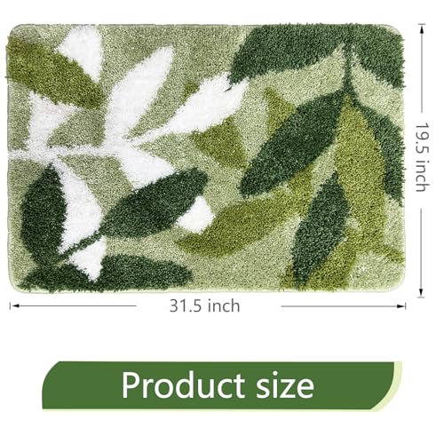 Sage Bathroom Rugs Green Leaves Bath Mat Soft & Water Absorbent Bath Rug with Non Slip Back for Wash Basin Shower Room Bathroom Floor Bedroom Doormat - color: Leaves Sage, size: 1'8" x 2'8" (Rectangular)