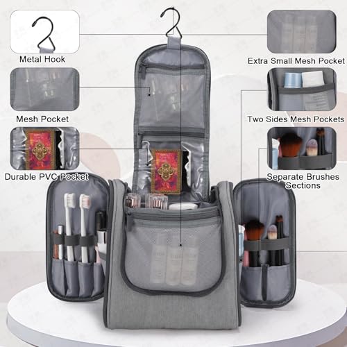 Hanging Toiletry bag & Makeup Bag for Travel, Water-Resistant Organizer Toiletries Bag with Separate Compartments, Travel Essentials Kit (Gray) - color: Gray