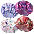 4 PCS Shower Cap for Women, Elastic and Reusable Bath Caps, Double Layers Shower Caps Reusable Waterproof, Bathing Shower Caps, Environmental Bath Hair Protection Cap - Printing Flower D - color: Printing Flower D