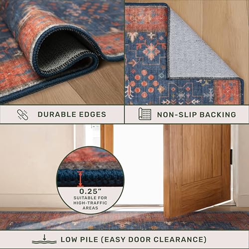 Hazo Haus Washable 2x4 Entry Rug Front Door Indoor, Farmhouse Small Area Rugs for Kitchen, Bathroom, Entrance, Non Slip Rubber Backed, Perfect for Boho Décor (2x4 Navy Blue) - color: Blue / Terracotta, size: 2' x 4' (Rectangular)