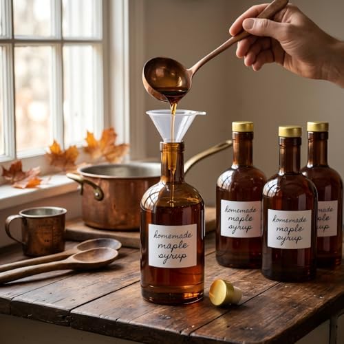 TBWIND 12 Pack 6oz/200ml Amber Glass Bottles with T-Top Corks | Airtight refillable bottles. For vanilla extract, maple syrup, hot sauce & homemade spirits. Includes funnels & labels - color: 6oz/ 200ml, size: Amber