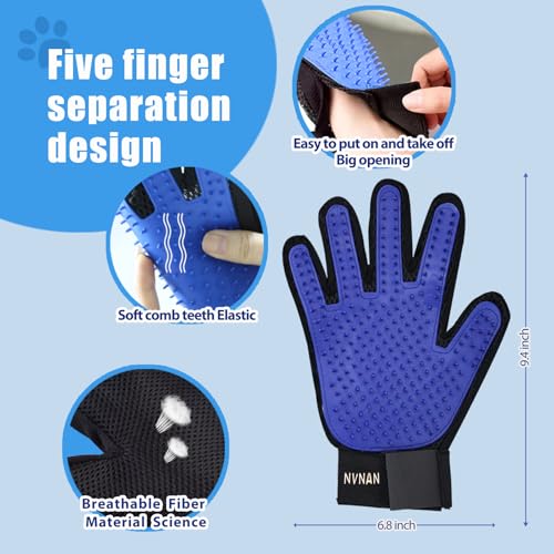 NVNAN 5-Piece Dog Grooming Brush Set with Grooming Gloves | Includes deshedding comb, shampoo brush, and pet hair removal tools for shedding, bathing, and brushing - color: Blue-4