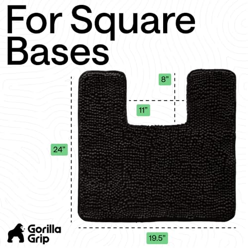 GORILLA GRIP Plush Absorbent Shaggy Chenille Bath Rug Mat for Square Toilet Base with Rubber Backing, Machine Washable Rugs, Soft Microfiber Contour Mats for Toilets, Bathroom Decor, Black - color: Black, size: 24" X 19" Square Contour