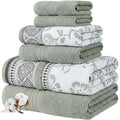 Modern Threads 6 Piece Bath Towel Set – Bathroom Set with 2 Bath Towels, 2 Hand Towels, and 2 Wash Cloths – 100% Cotton, Super Absorbent & Extra Soft – Reversible Floral Trail (Sage Green) - color: Sage Green