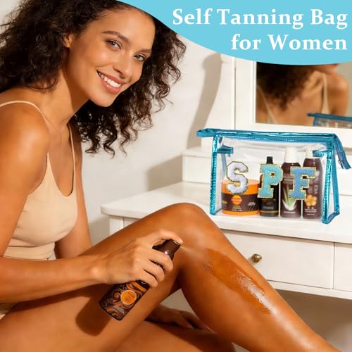 COSHAYSOO Sunscreen Bag Clear Makeup Toiletry Pouch Beach Vacation Essentials for Women Teen Girls Trip Gifts Summer Pool Travel Must Have Accessories Waterproof Stuff - color: Blue-SPF