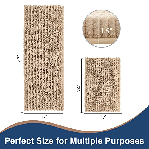 FLOLEOPA Luxury Chenille Beige Bathroom Rugs Bath Mats Sets, Extra Soft and Absorbent Bathroom Rugs Non Skid Machine Wash Dry Bath Mats（47"x17" Plus 17"x24"） - color: Beige, size: 47"x17" Plus 17"x24"