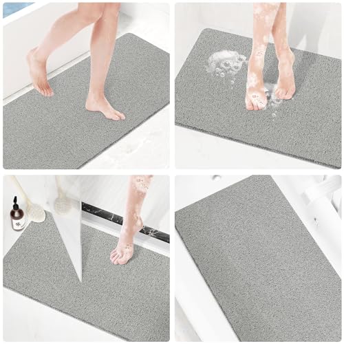 Shower Mat Bathtub Mat Non-Slip,36x16 inch, Soft Tub Mat with Drain,PVC Loofah Bath Mat (Phthalate Free) for Tub and Bathroom,Quick Drying,Grey - color: Grey, size: 36" x 16" (Rectangular)