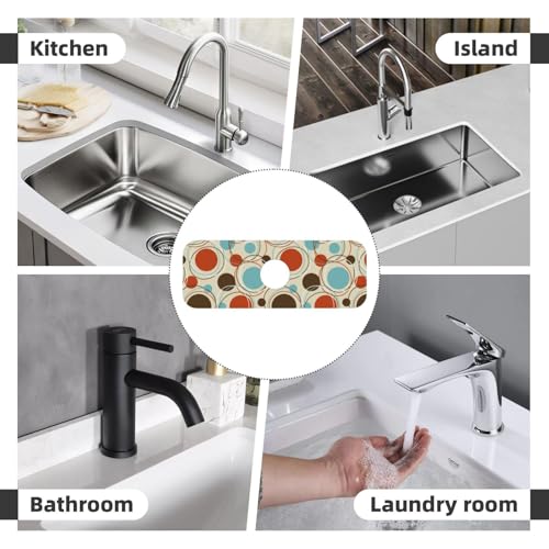 Mid Century Modern Retro Polka Dots 15" X 5.5" Kitchen Sink Splash Guard Faucet Faucet Guard Draining Mat Sink Splash Guard Faucet Kitchen Bathroom - color: Mid Century Modern Retro Polka Dots