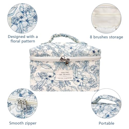 Gosect Large Makeup Bag, Cute Cosmetic Bag for Women Girls, Floral Coquette Aesthetic Toiletry Bag, Travel Make Up Organizer Bag (Navy Blue) - color: 034Navy Blue