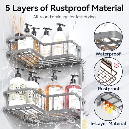 YASONIC Corner Shower Caddy Adhesive, 100% Rustproof Shower Organizer with Soap Holder, No Drill Shower Shelf for Inside Shower, Wall-Mounted Shower Storage for Homes (3 Pack, Grey) - color: Grey