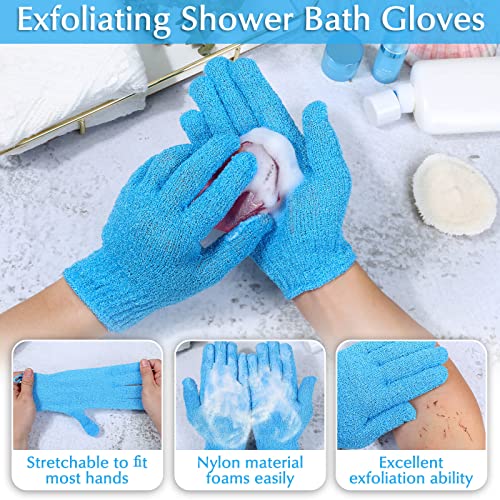 Anezus Exfoliating Back Scrubber Bath Gloves Set, Exfoliating Shower Towel with Shower Gloves for Body Scrub, Back Cleaner Wash Gloves to Remove Dead Skin (Blue) - color: Blue