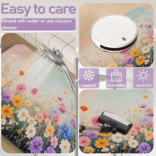 Colorful Flowers Bathroom Mat, Non Slip Rubber Backed Fast Dry Bath Rug, Thin Bath Mat for Bathroom Kitchen 17"x30" - color: Colorful Flowers