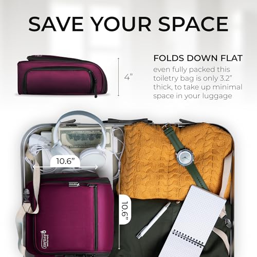 Travel Toiletry Bag for Men and Women - (10.6”x10.6”x3.2”) Large Hanging Toiletry Organizer - Waterproof Hygiene Bag with Metal XXL Swivel Hook, with Sturdy Zippers and 19 Compartments for Toiletries - color: L Purple